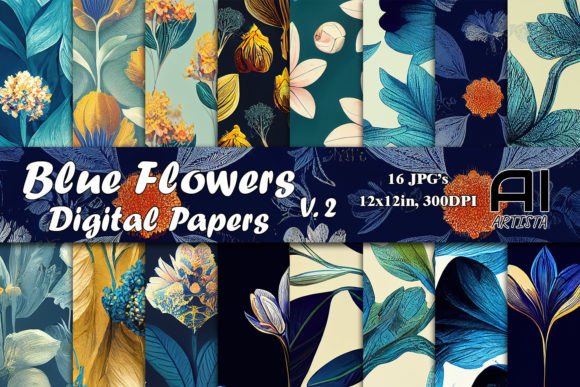 Blue Flowers Digital Papers Set: A Versatile Resource for Creative Projects