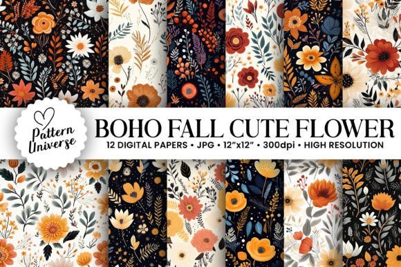 Boho Fall Cute Flowers Seamless Patterns: A Versatile Design Resource for Creative Projects