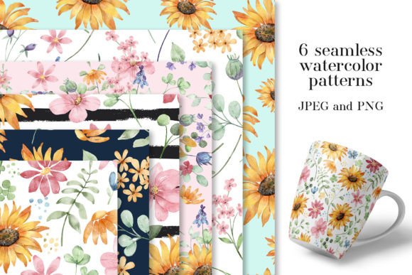 Digital Paper Patterns with Sunflower