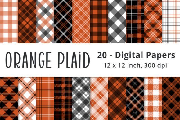 Fall Orange Plaid Digital Paper Patterns