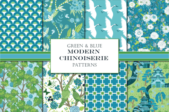Modern Asian Patterns Blue Green