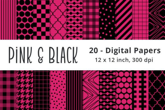 Pink & Black Digital Paper Patterns