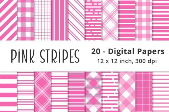 Pink Stripes Digital Paper Patterns