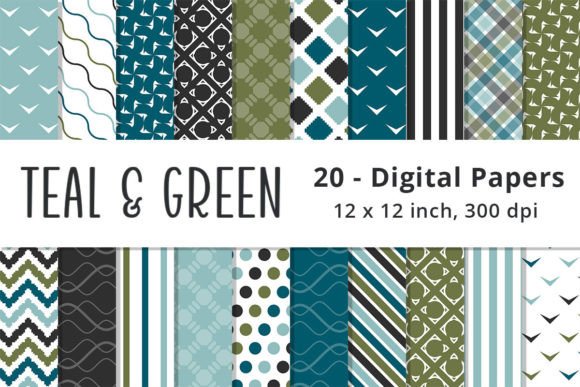Printable Teal Green Digital Patterns