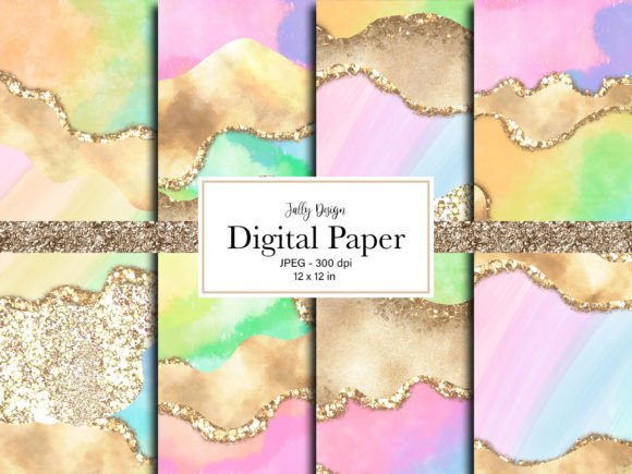 Rainbow and Gold Luxury Digital Paper