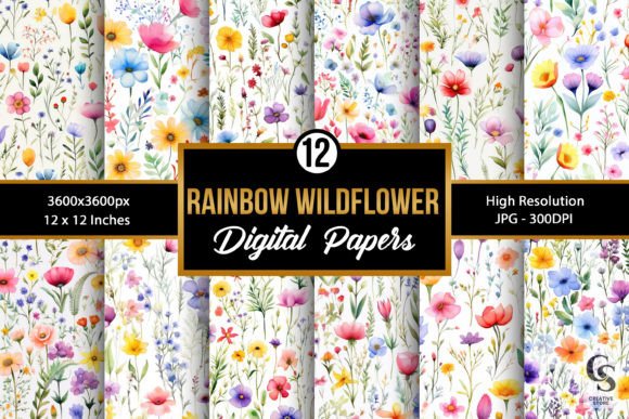 Watercolor Rainbow Wildflowers Patterns