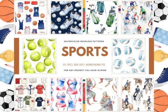 Watercolor Sports Seamless Patterns: A Modern Design Solution for Creative and Commercial Use